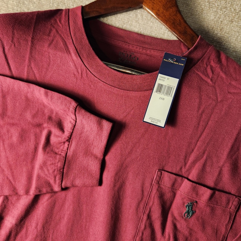 Polo Ralph Lauren Long Sleeve T-Shirt Mens‎ 2XB Burgundy Red Pocket Pony Logo